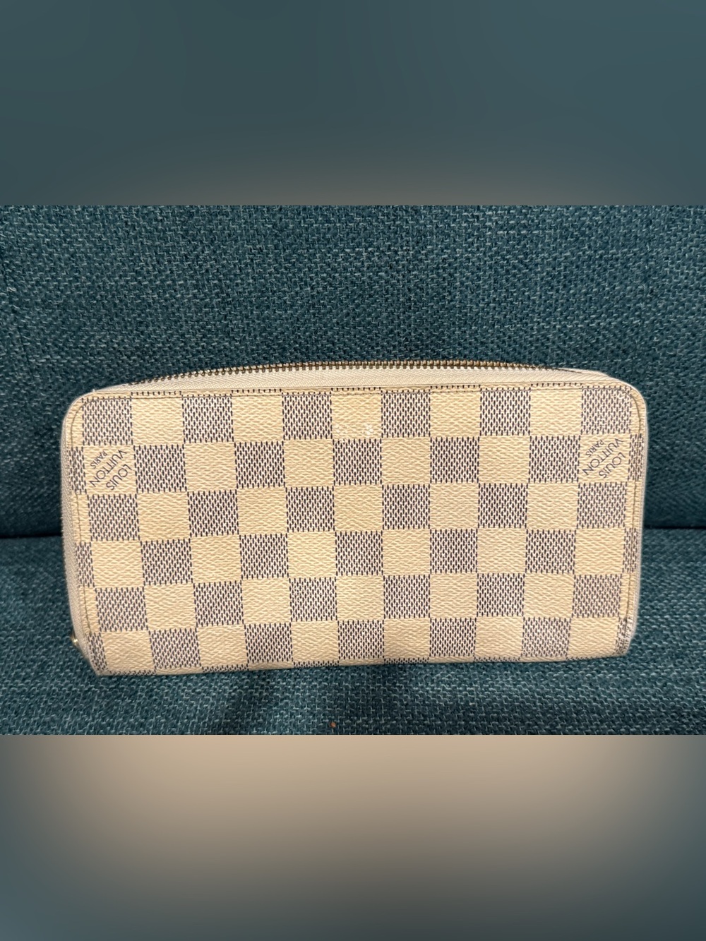Cream Checkered Zip Pouch - Women’s Cosmetic Clutch